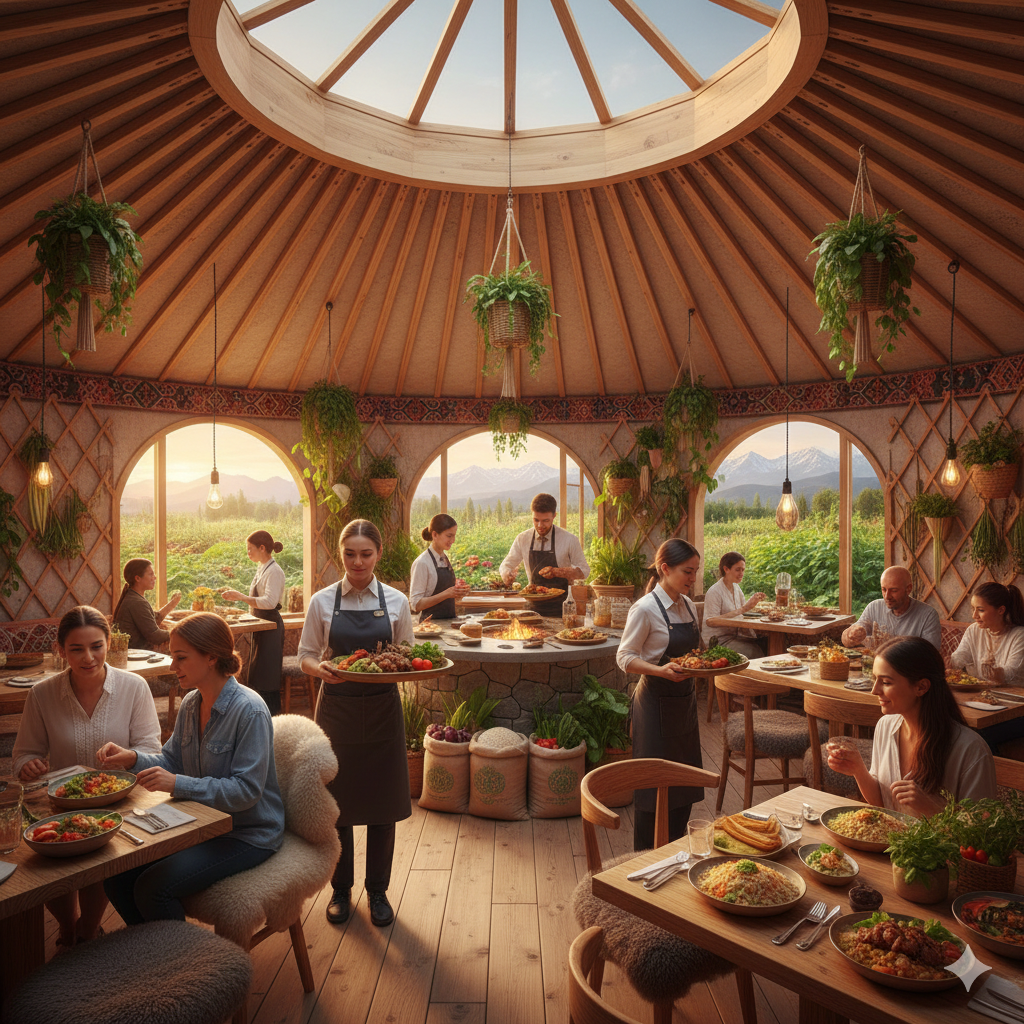 카자흐스탄에 유기농 식자재를 활용한 식당