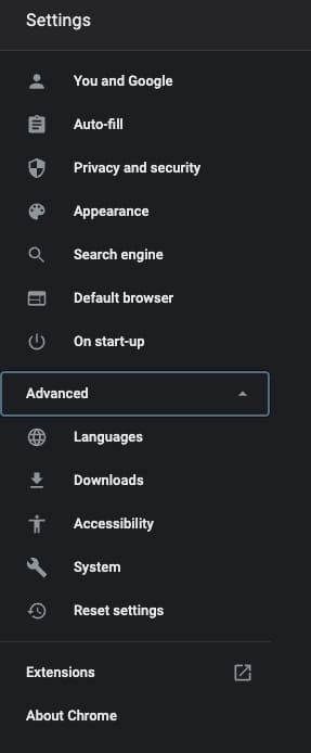 크롬 설정 화면