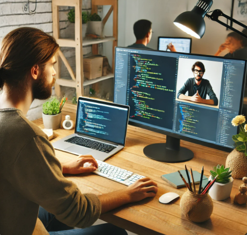 책상에 앉아 일하고 있는 남성