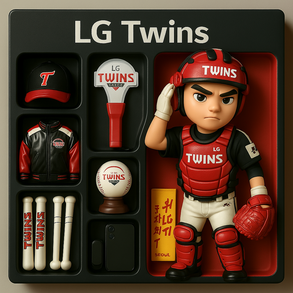 위 프롬프트를 입력한 후 피규어 상자로 완성된 엘지 트윈스 피규어 세트