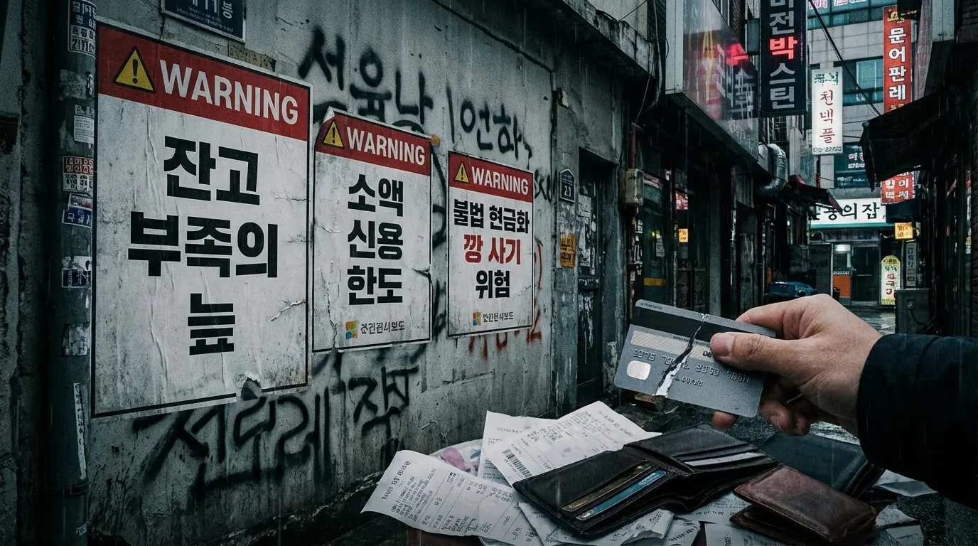 잔고 부족의 늪 및 소액 신용 한도 체크 카드 불법 현금화 깡 사기 위험성 경고