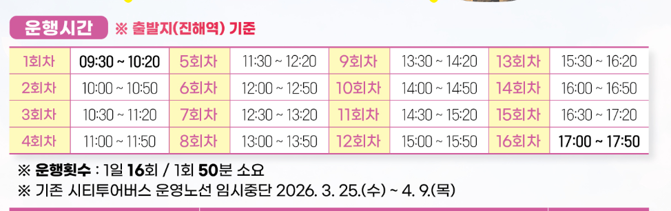 진해 군항제 벚꽃투어 버스 이용 시간표 요금 노선