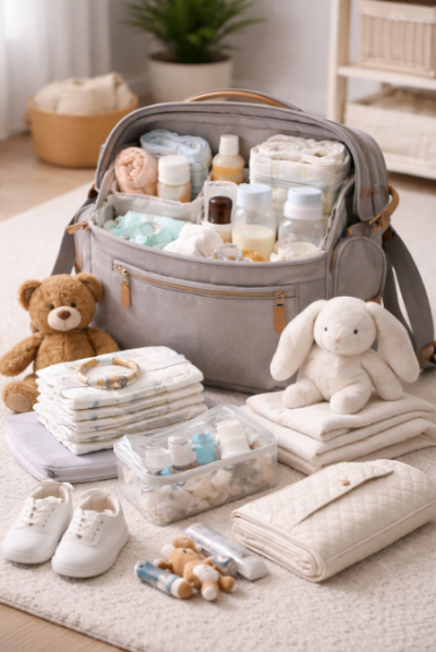 아기 용품이 가득한 기저귀 가방
