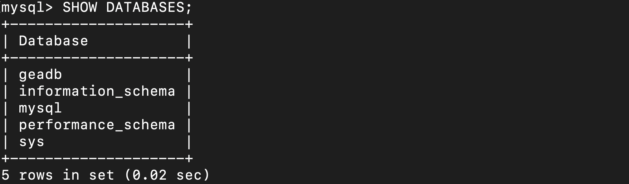 mysql show databases 결과 모습이다.