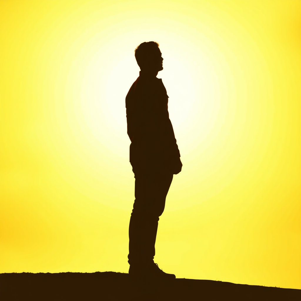 밝은 햇살 아래 서 있는 한 사람의 실루엣