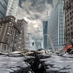 지진으로-땅이-갈라지고-건물이-무너지는-모습