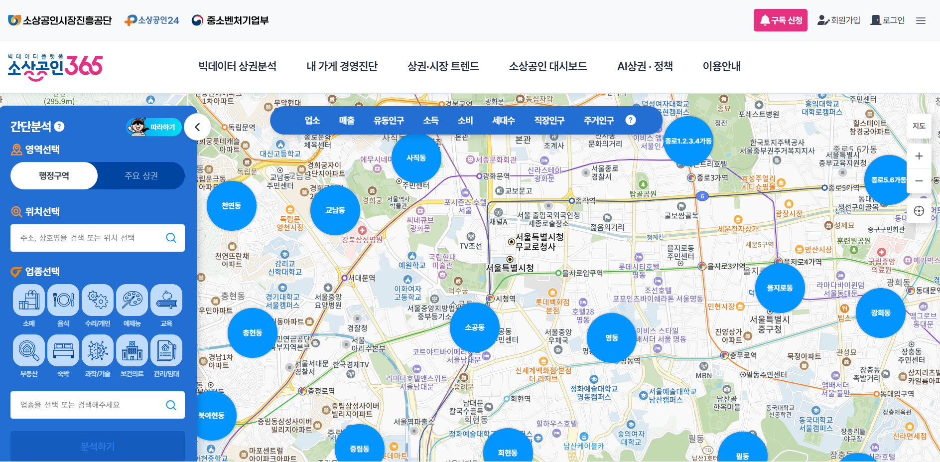 소상공인365 상권분석 화면