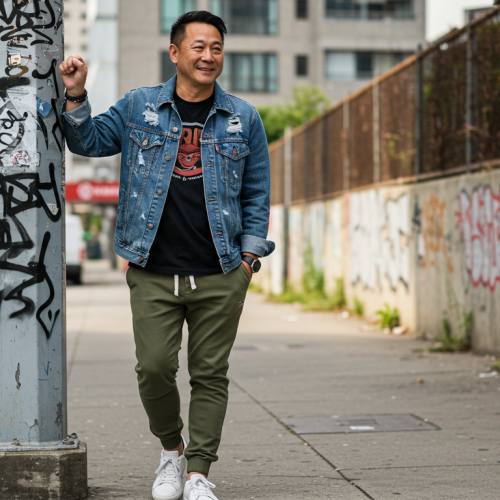 스트릿 브랜드를 입은 중년