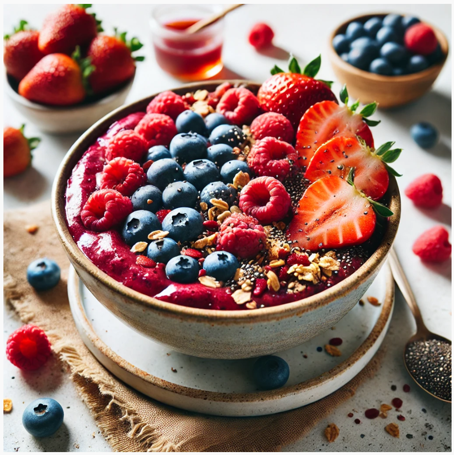 블루베리, 딸기, 라즈베리, 스무디볼, 아사히볼