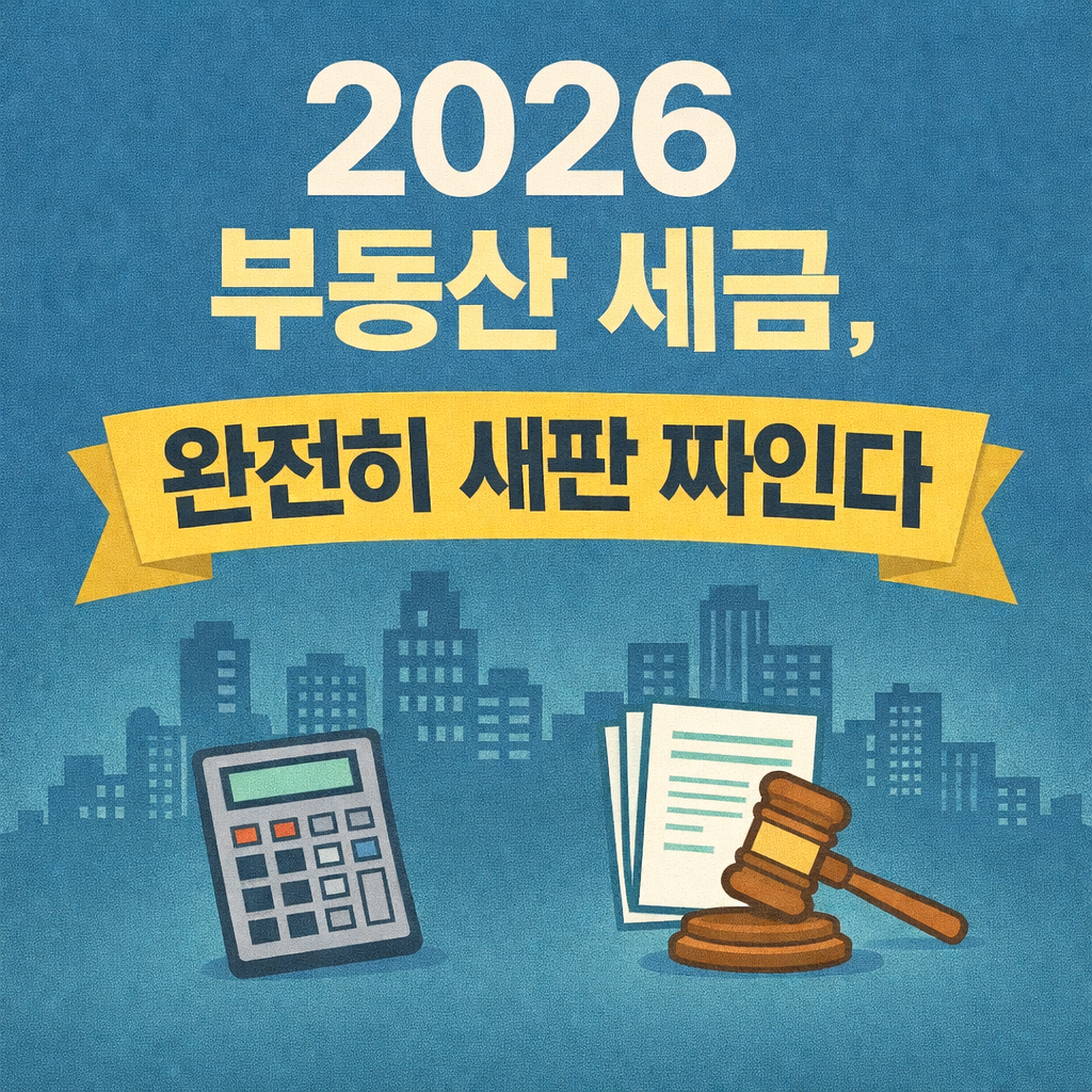 &ldquo;2026 부동산 세금 판도가 바뀐다 &mdash; 다주택자는 부담&uarr;, 1주택자는 완화? 취득&middot;보유&middot;양도 전면 재정비&rdquo;
2026 부동산 세금,부동산 세제개편,다주택자 세금,1주택자 혜택,2026 취득세,2026 보유세,2026 양도세,장기보유특별공제 축소,2026 부동산 전망,부동산 세금 완전정리