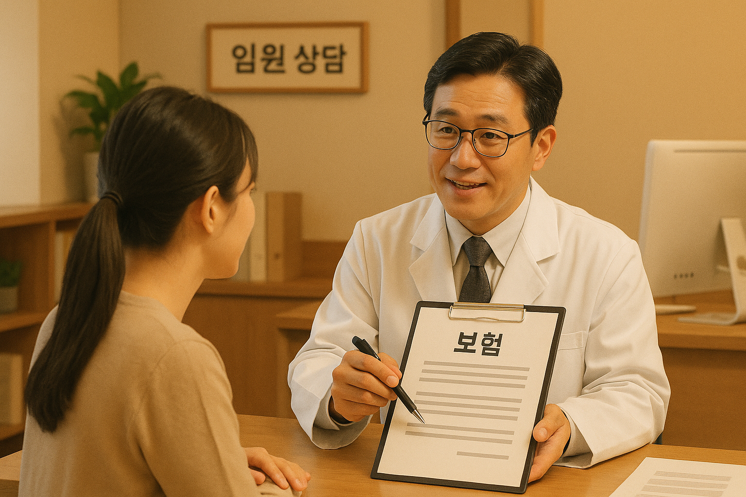 의사가 보험 적용 여부를 설명하는 장면