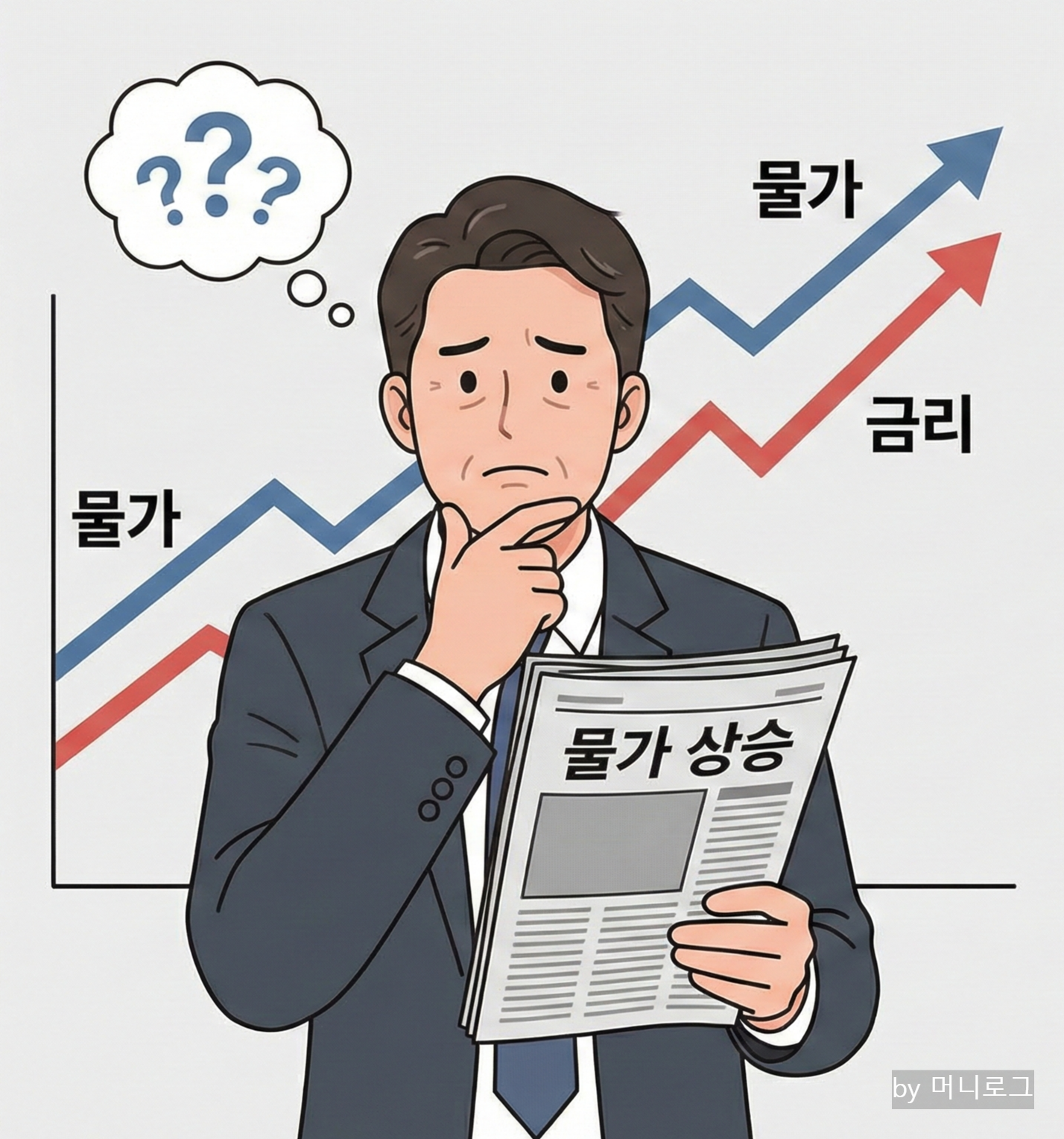 스태그플레이션 공포 속에서 물가와 금리를 보며 고민하는 투자자 이미지