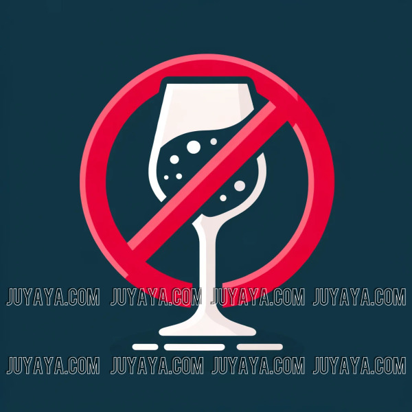 와인잔 위에 금지 표시가 있는 이미지로 절주를 상징하며, 건강 관리를 촉진하는 간결한 디자인.