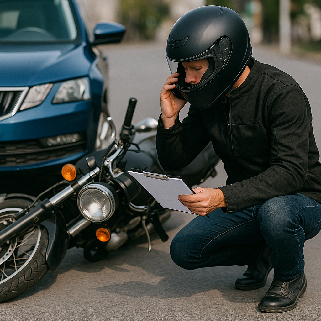 오토바이 사고 현장에서 대처하는 라이더