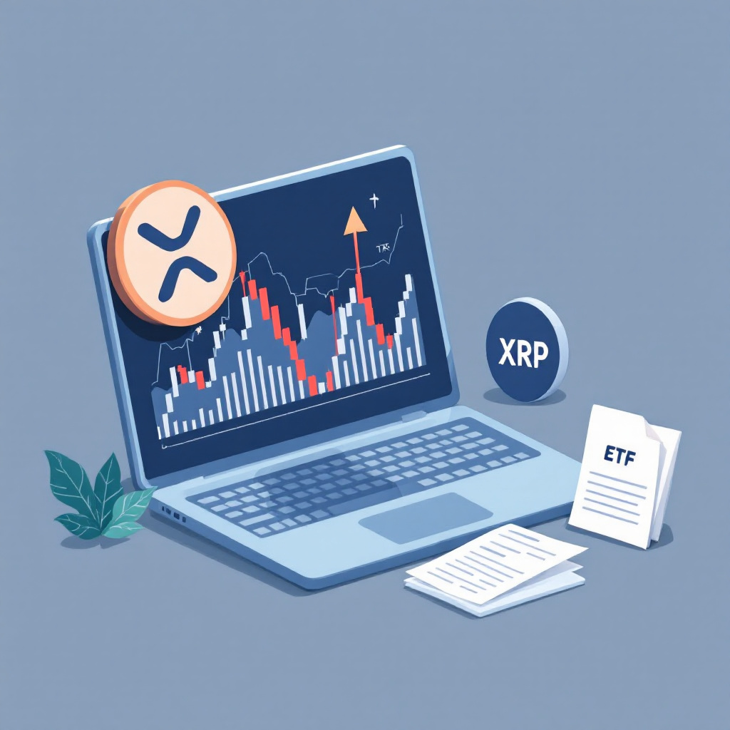 리플 시세 차트와 ETF 승인 기대를 분석하는 XRP 투자 개념 일러스트