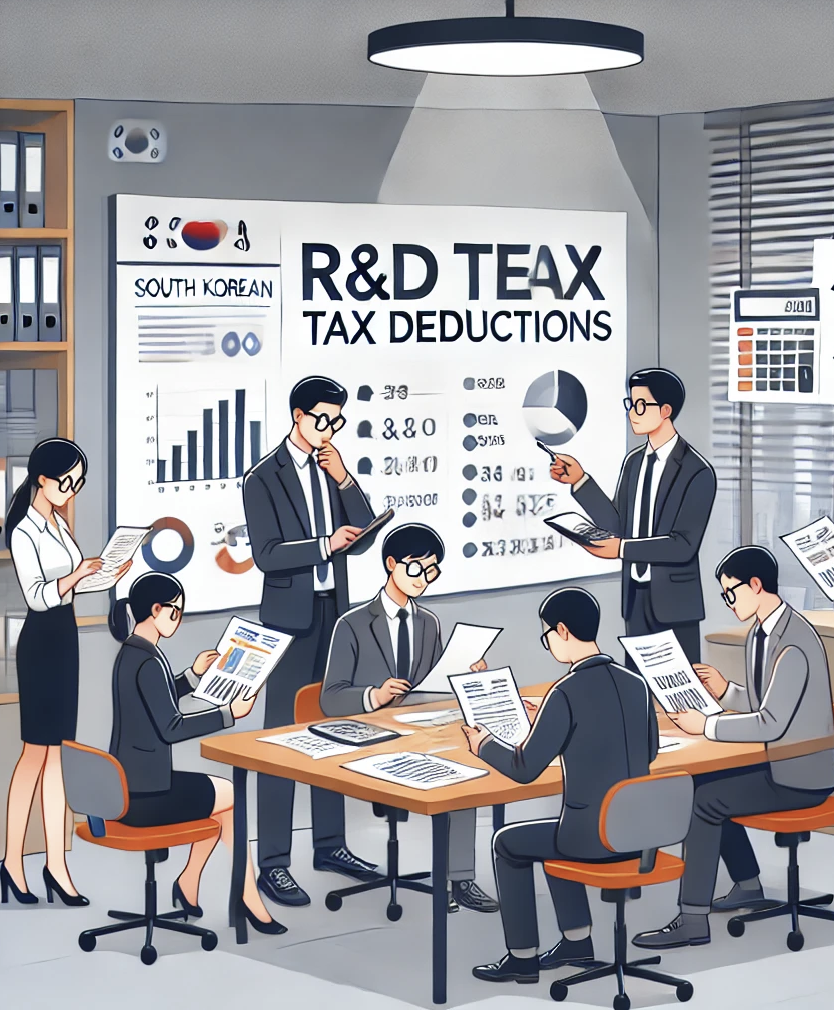 기업 직원들이 연구&middot;인력개발비 세액공제를 위해 서류를 준비하고 논의하는 모습 