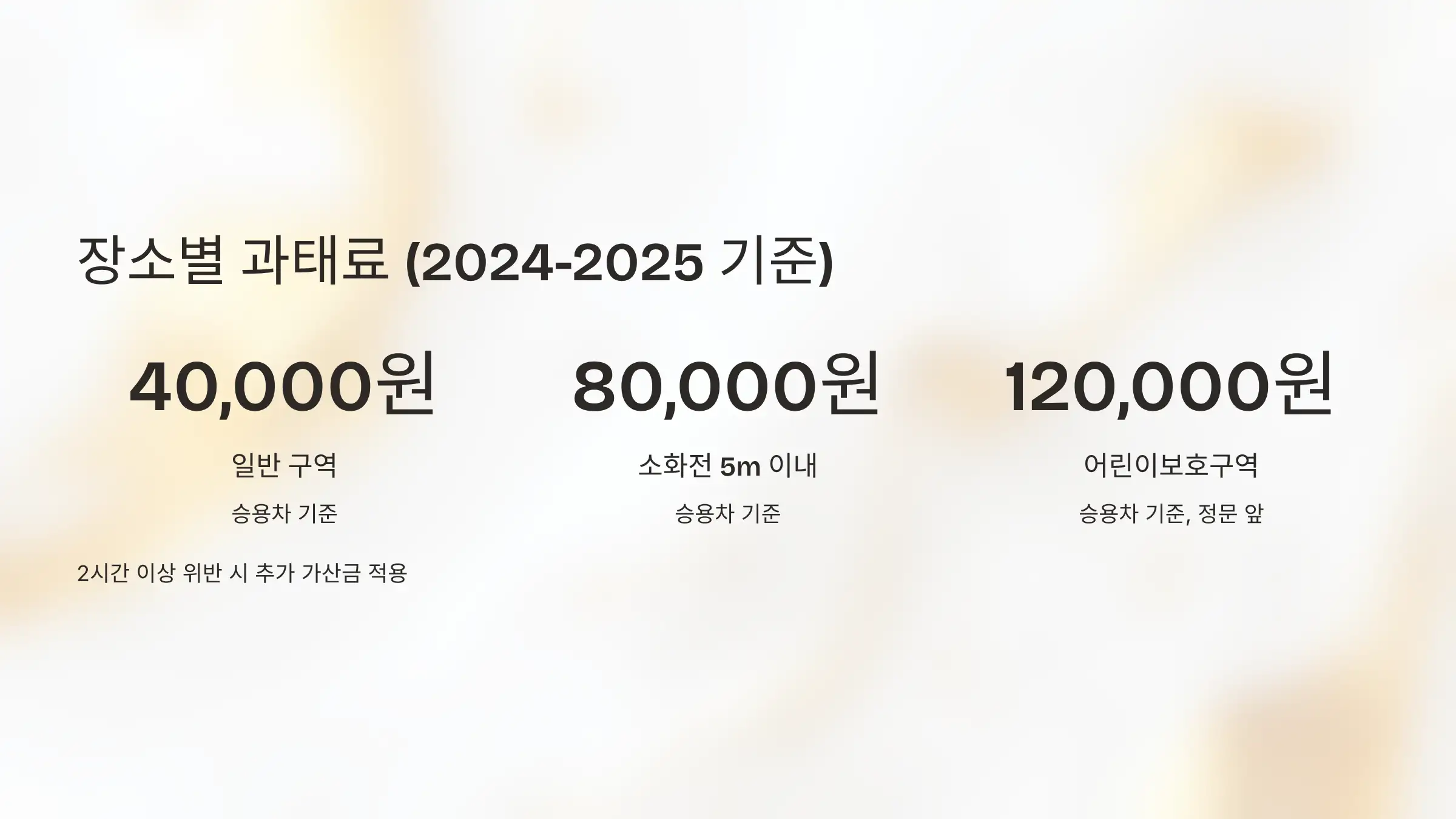 장소별 과태료 요금표 (승용차 기준)