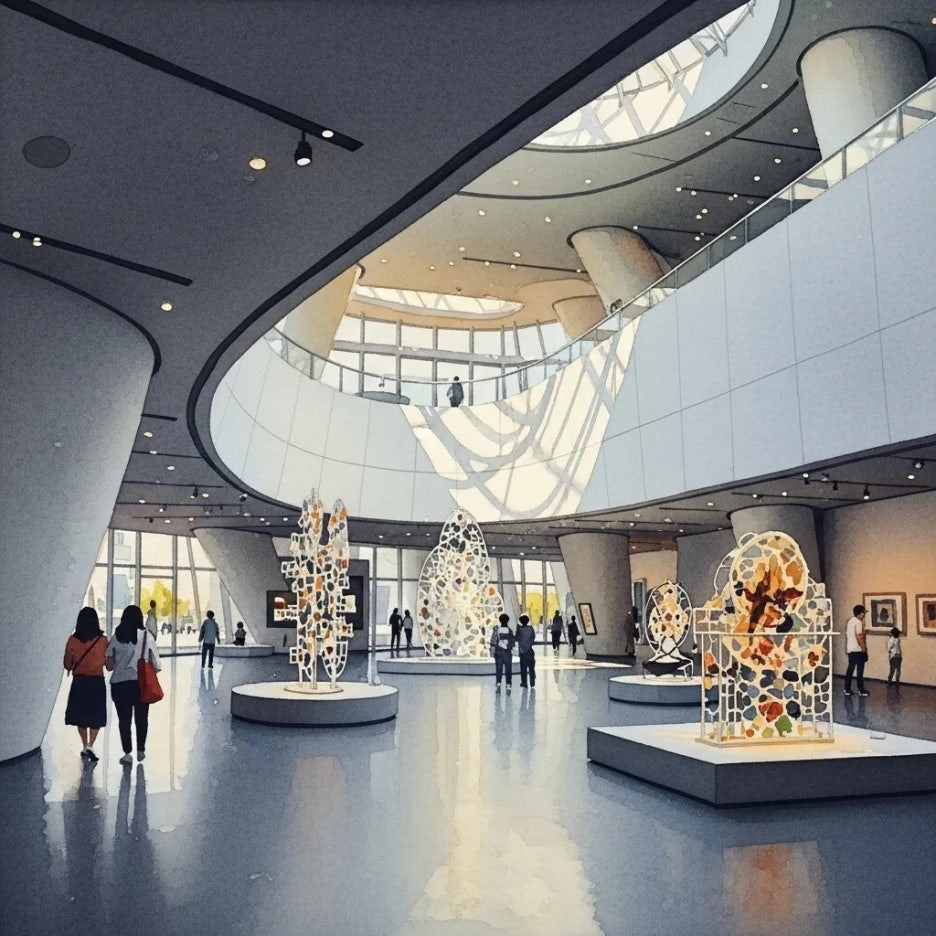 DDP의 독특한 공간에서 디자인을 감상하는 모습