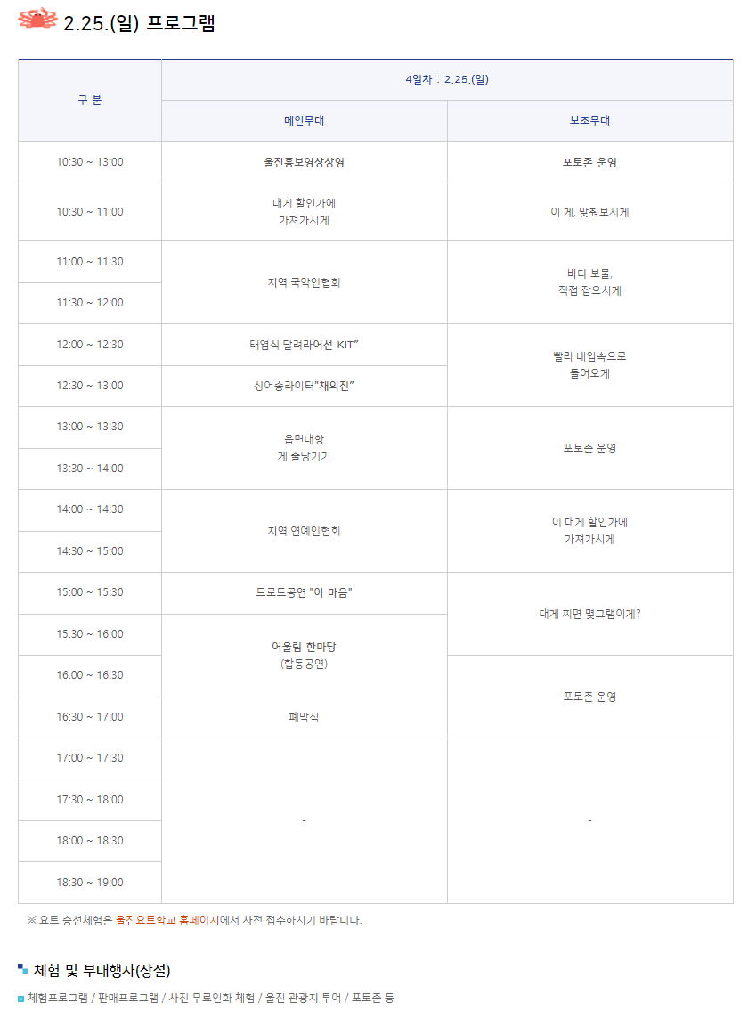 울진대게 축제 행사 프로그램