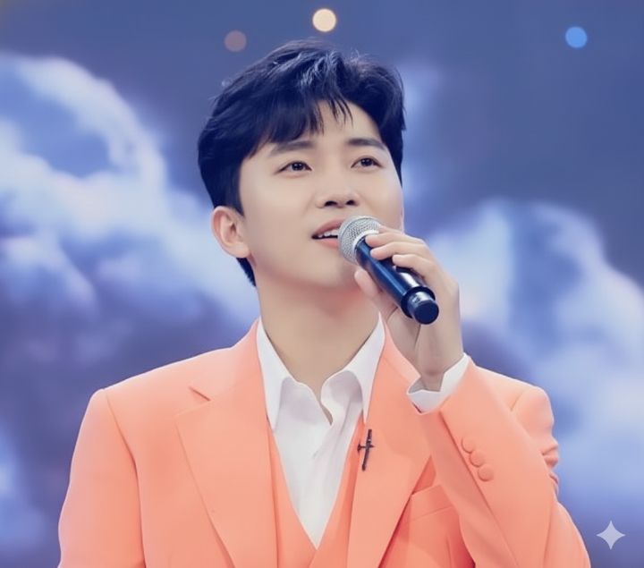 임영웅 님이 팬들을 바라보며 진심을 담아 노래하는 클로즈업 사진