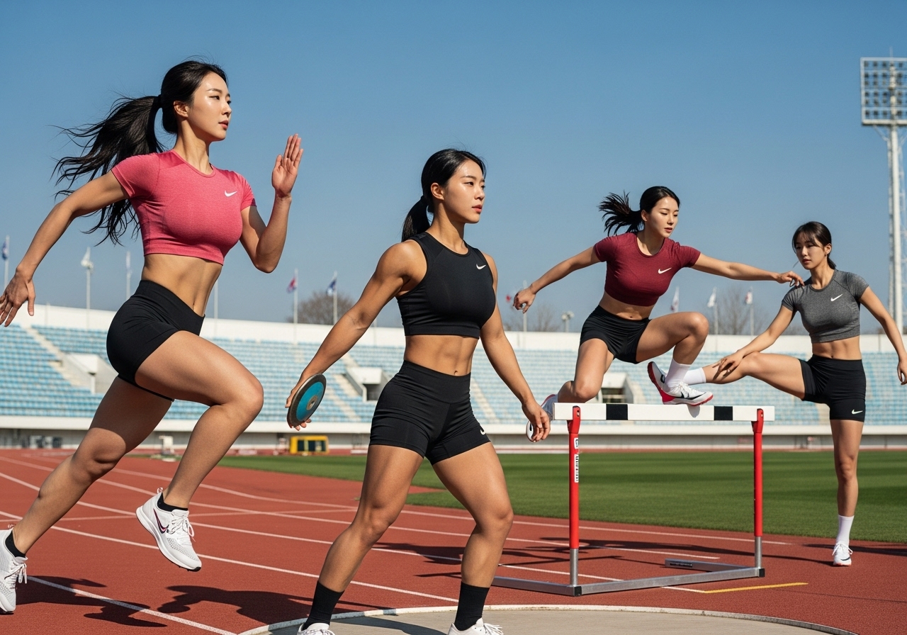 육상연습을 하는 여성들
