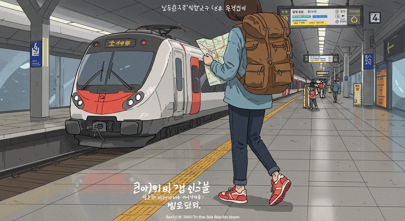 KTX로 부산역에 도착한 여행자가 당일치기 일정을 준비하는 모습