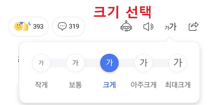 글자 크기 선택창 생김