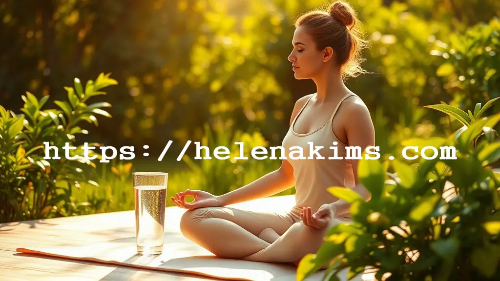 여성이 정원에서 요가로 휴식 하고 있는 모습.