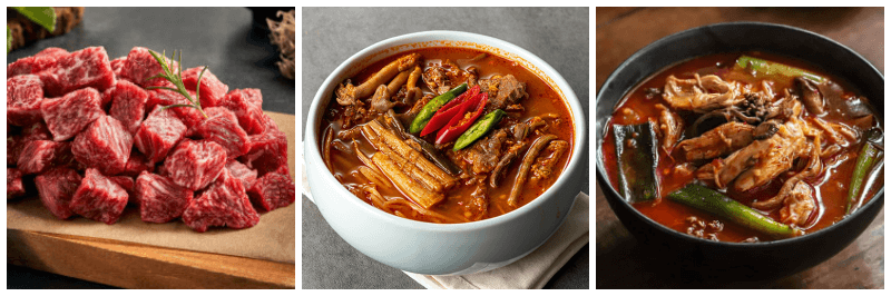 국거리용 소고기, 육개장, 닭개장 사진