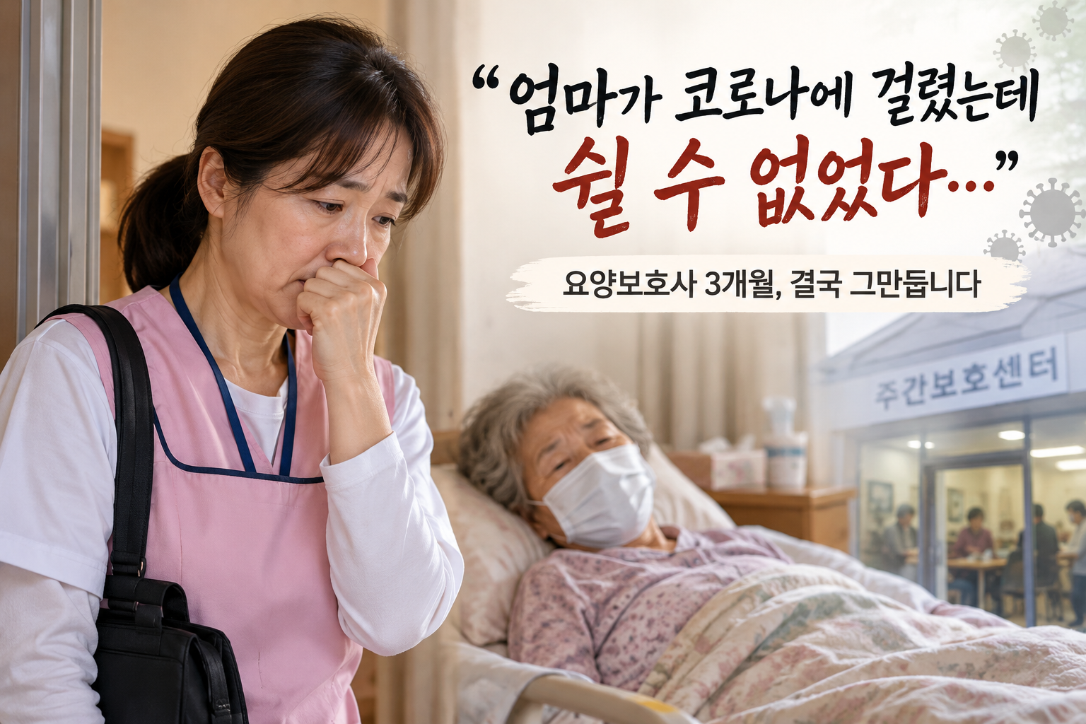 코로나에 걸린 고령의 어머니를 걱정하며 주간보호센터 퇴사를 고민하는 요양보호사