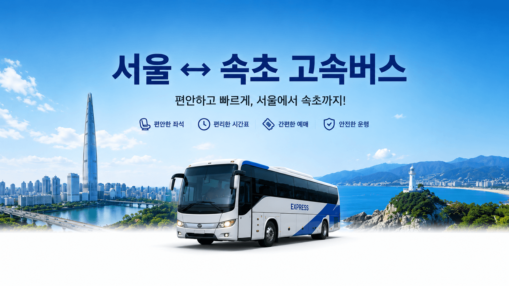 서울과 속초를 다니는 고속버스와 전경을 표시