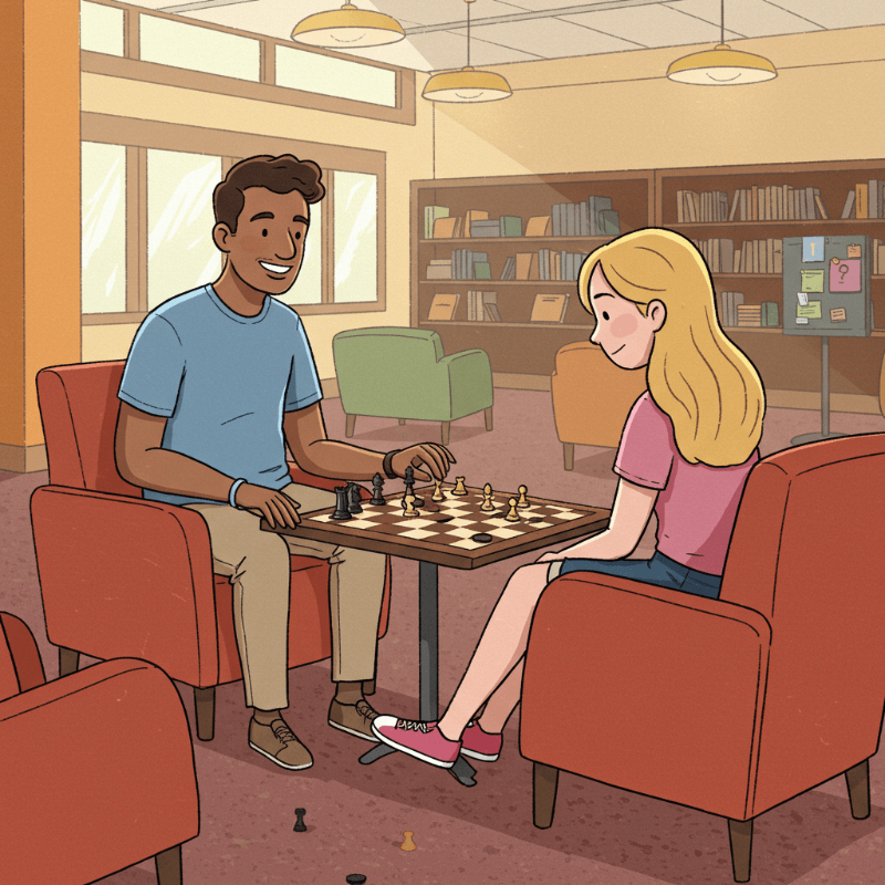 초등학생과 체스를 두고있는 아빠