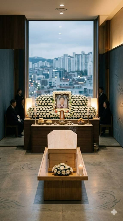 파일명: funeral_cost_korea_1966_2006_2026_60 year_timeslip_ohaeng_water.jpg Alt 태그: 한국 장례 2026년