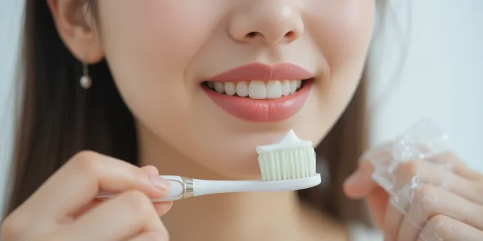 아조나 치약을 칫솔에 짜고 있는 클로즈업 이미지