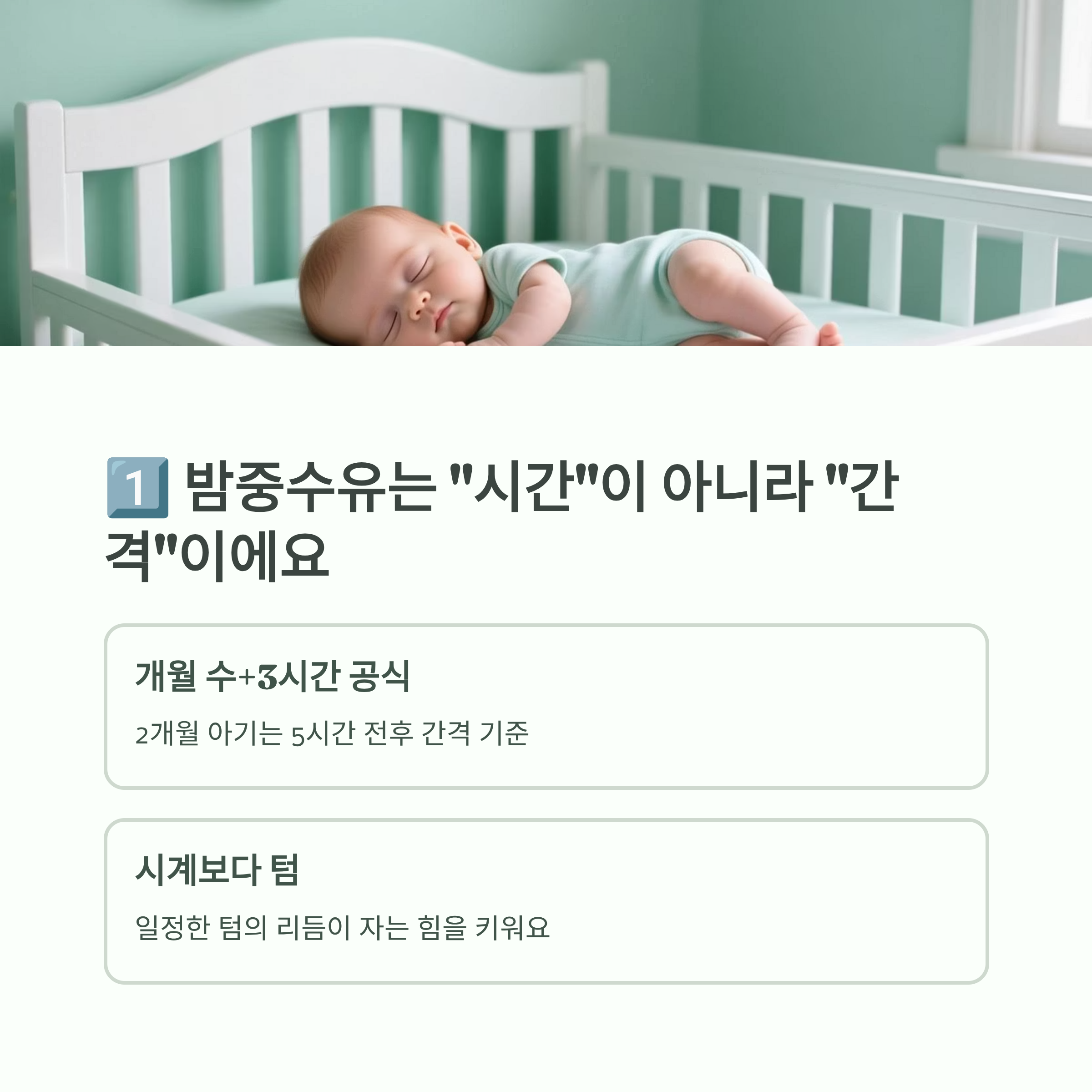 밤중수유는 시간보다 간격이 중요함을 설명하는 인포그래픽