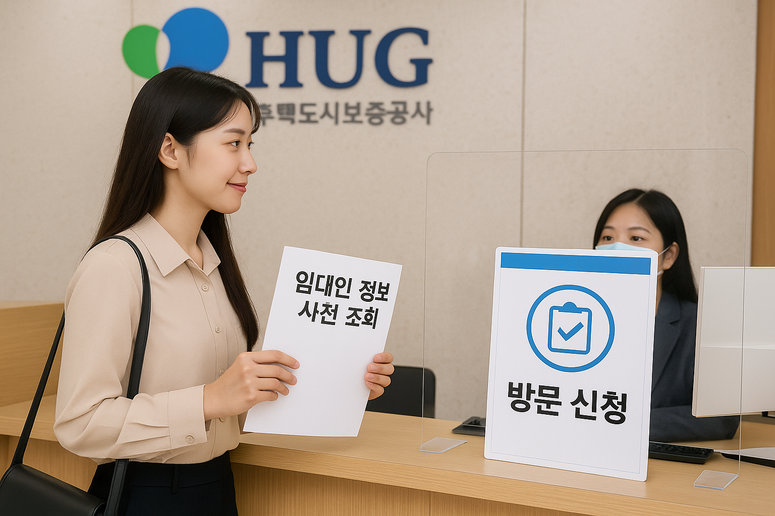 임대인 정보 사전 조회 HUG 지사 방문 신청하는 여성