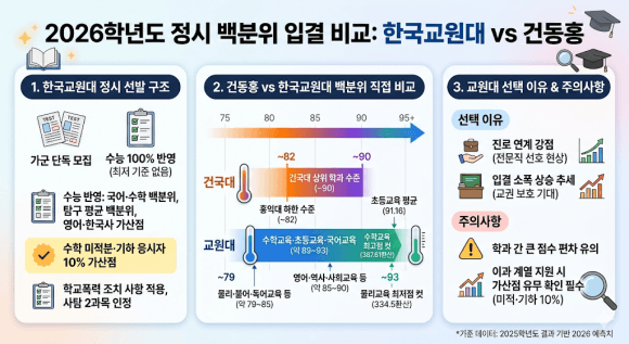 2026학년도 정시 백분위 입결 비교 : 한국교원대 vs 건동홍