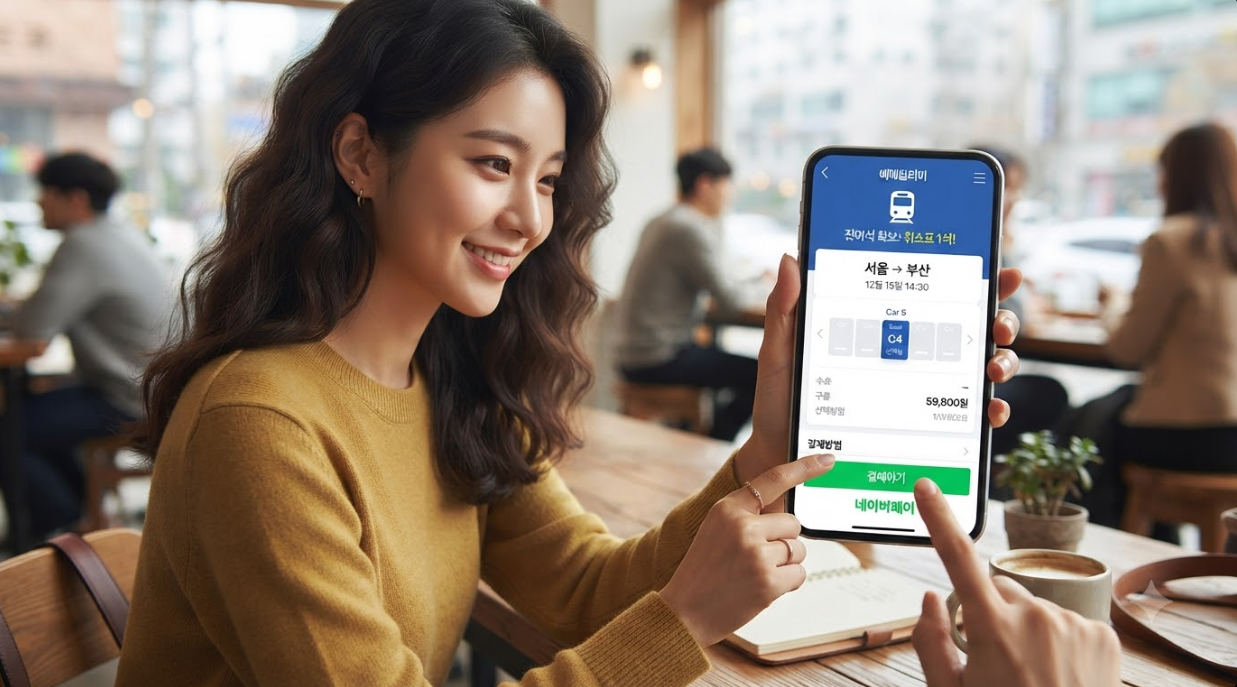 스마트폰 예매 앱으로 취소표 잔여석을 조회하고 결제하는 이미지
