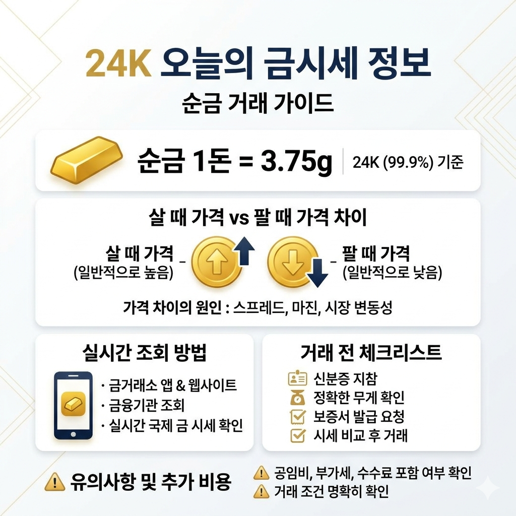 24K 오늘 금시세|순금 1돈 살 때·팔 때 가격과 실시간 확인 방법 인포그래픽