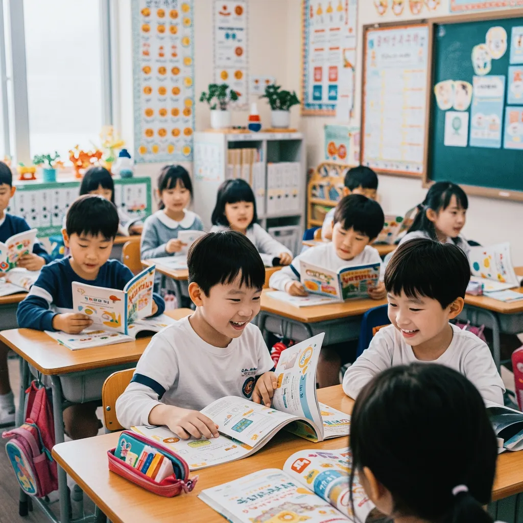 교실에서 책을 읽고 있는 아이들