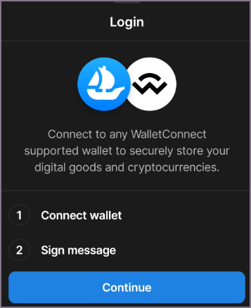 월렛커넥트 로그인 계속 화면