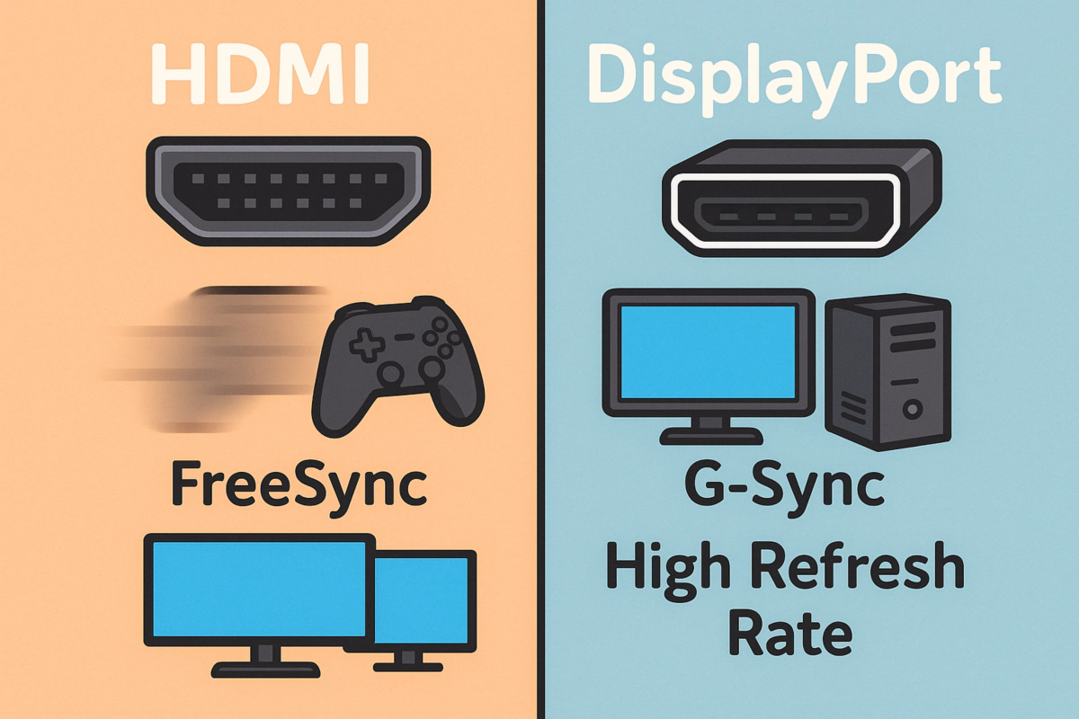 게이밍 환경에서 HDMI와 DisplayPort를 비교한 인포그래픽