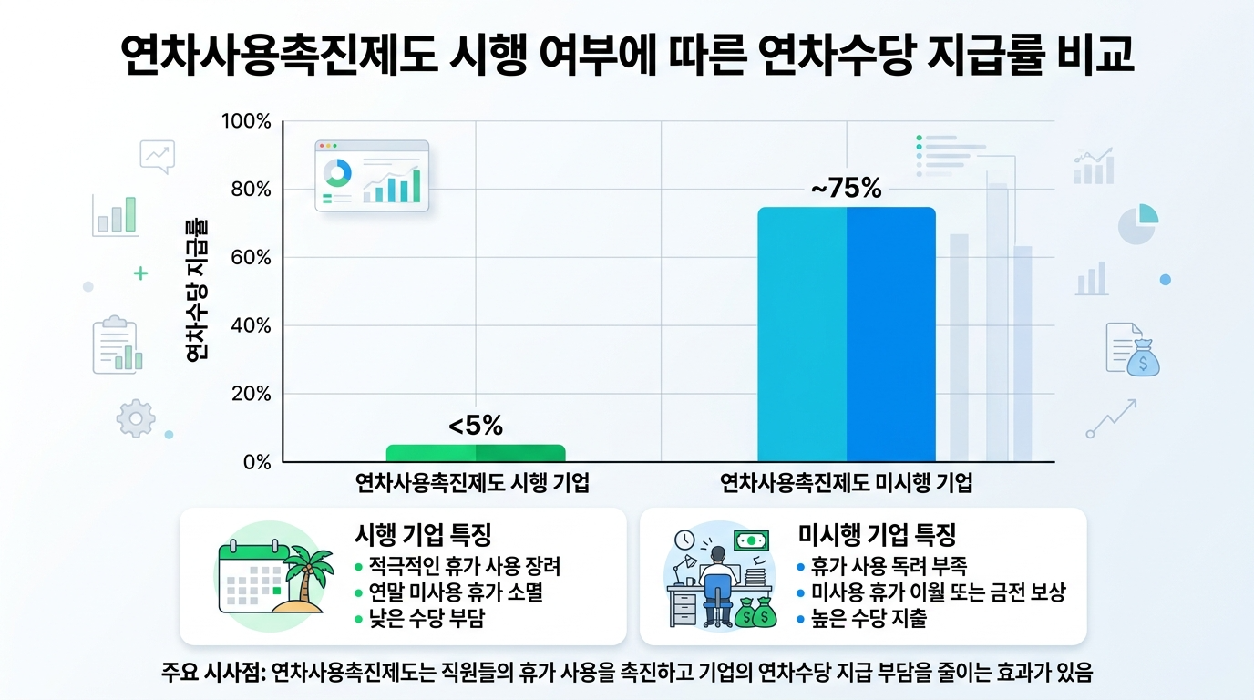 연차사용촉진제도 시행 여부에 따른 연차수당 지급률 비교
