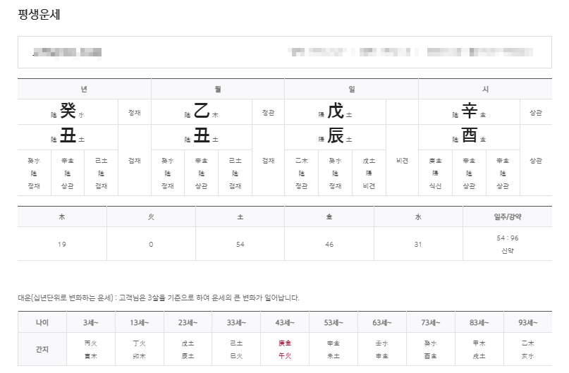 평생운세화면