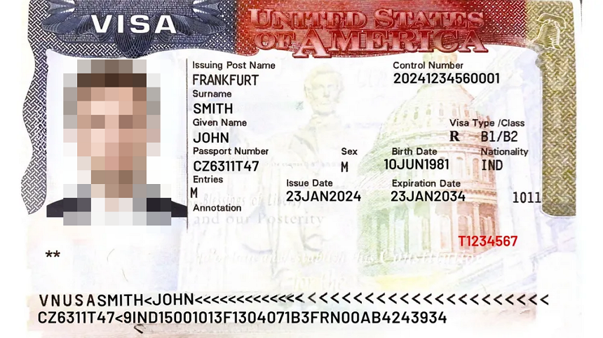 미국 비자 (B1/B2) 예시