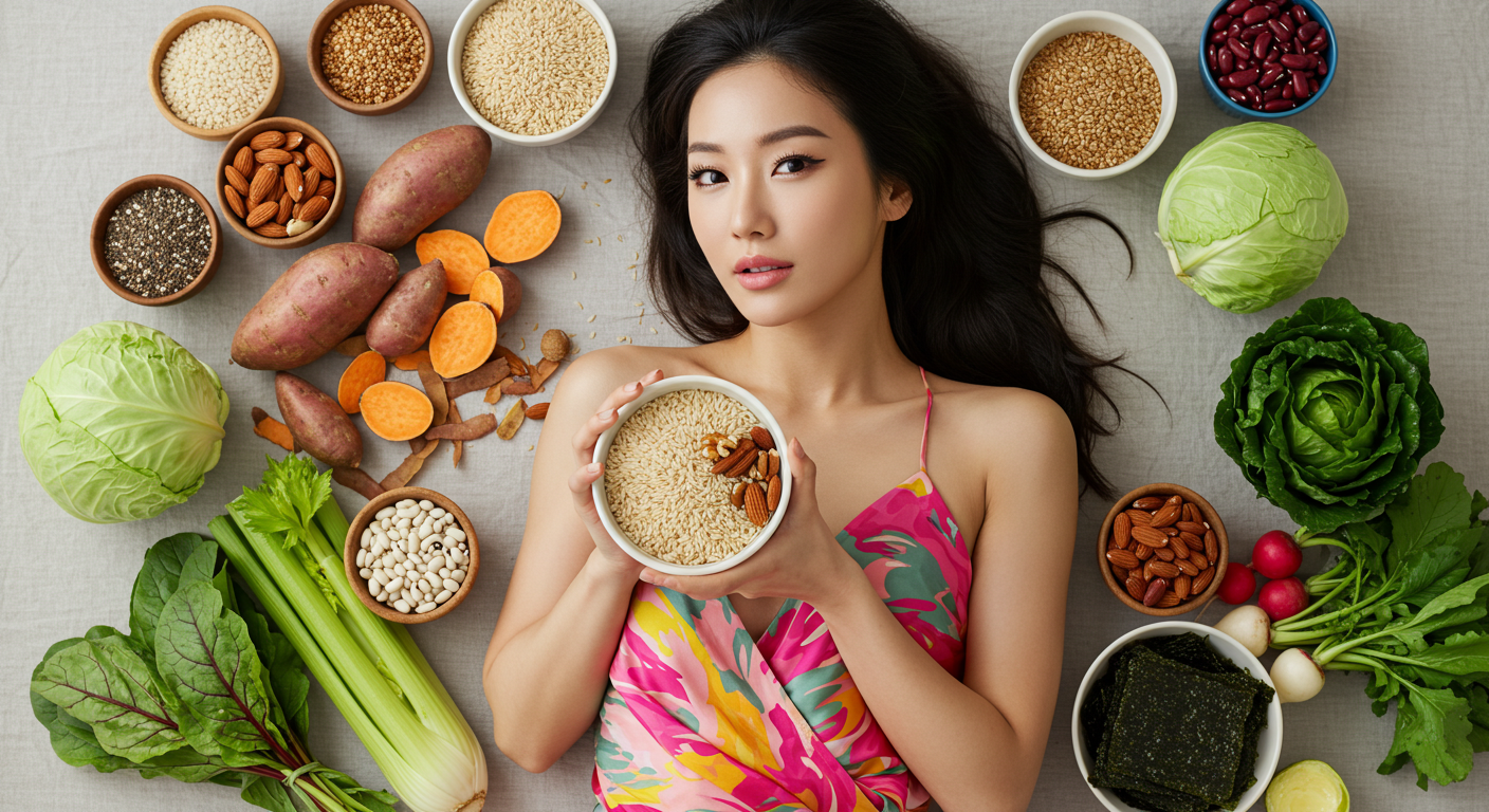 현미, 통밀, 견과류, 콩류
고구마 껍질, 셀러리, 시금치
양배추, 해조류, 무채 등