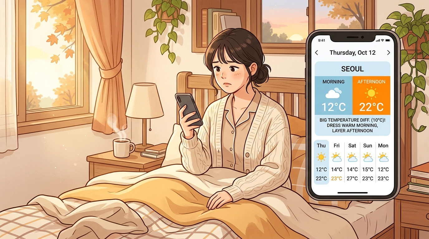 날씨 확인하기 - 아침에 스마트폰으로 하루 기온 변화를 미리 체크