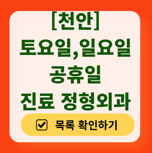 천안 일요일 문 여는 정형외과 목록 ❘ 토요일, 주말, 공휴일 진료 영업 병원 리스트