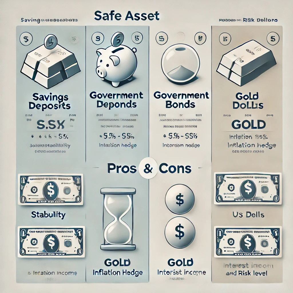 안전자산 투자: 예금, 국채, 금, 달러
