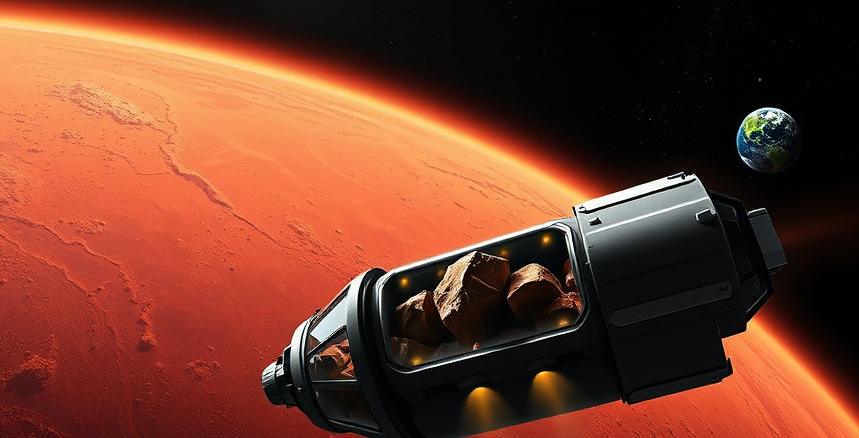 화성의 암석 샘플을 이송하는 이미지